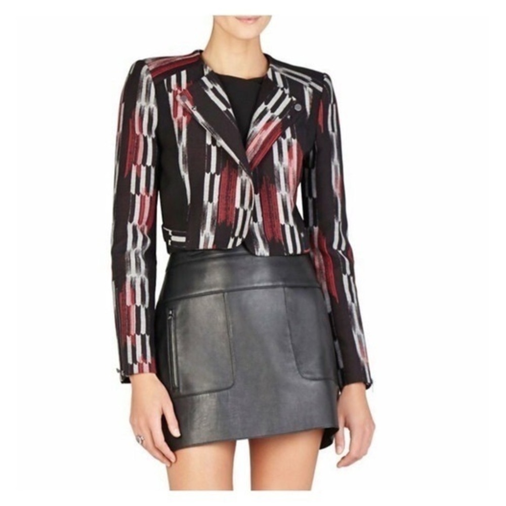 BCBG Max Azria “Nathan” Multi Color Crop Moto Blazer Size XXS
